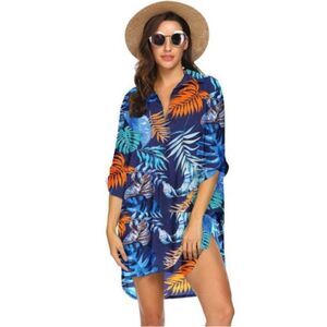 Ekouaer Bikini Cover Up Blue Floral XL Ekouaer